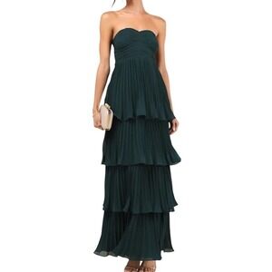 NWT Lulus Seriously Sensational Emerald Green Strapless Tiered Maxi Dress L Prom